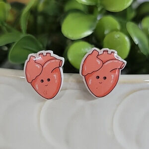 Anatomical Heart Kawaii Stud Earrings, unisex